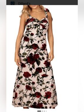 Dear Moon Floral Velvet Burnout Sweetheart neck maxi dress with red rose 
Size 9